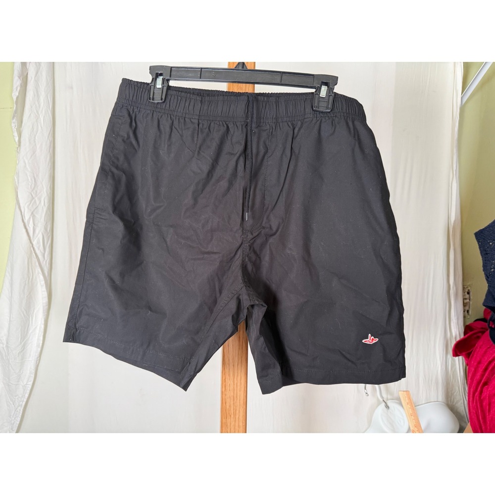 Mens Black Athletic Shorts with Red Crane Logo Elastic Waist Drawstring 00388